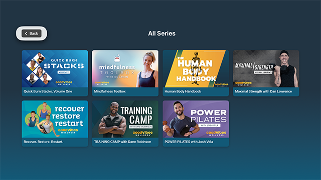 Good Vibes Wellness on Apple TV — Series browse screen